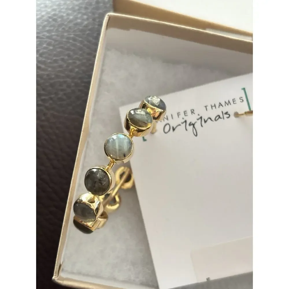 Gold Filled and Genuine Labradorite Hoop Earrings Made By Mississippi Artisan - Picture 4 of 6